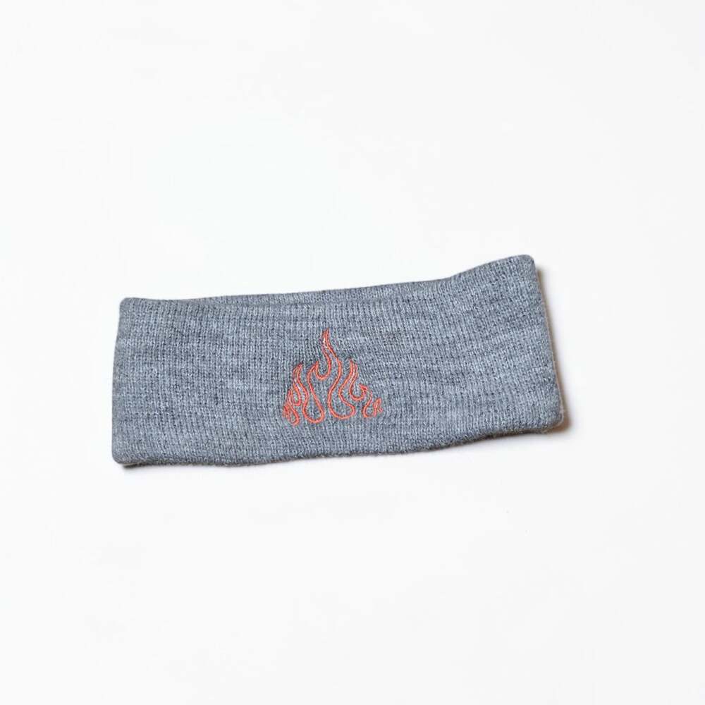 Vintage 80's 70's Sweatband Heather Gray Flame Headwarmer Band